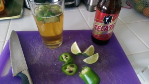Beer with fresh jalapeno and lime